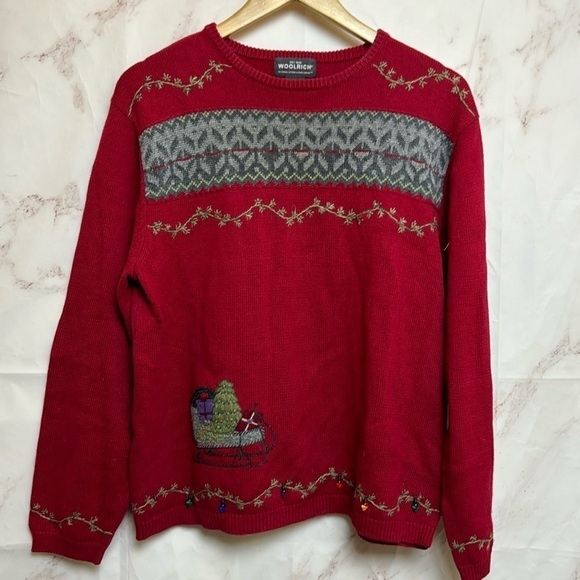 VTG Woolrich Ugly Christmas Sled Knit Sweater - Picture 1 of 9